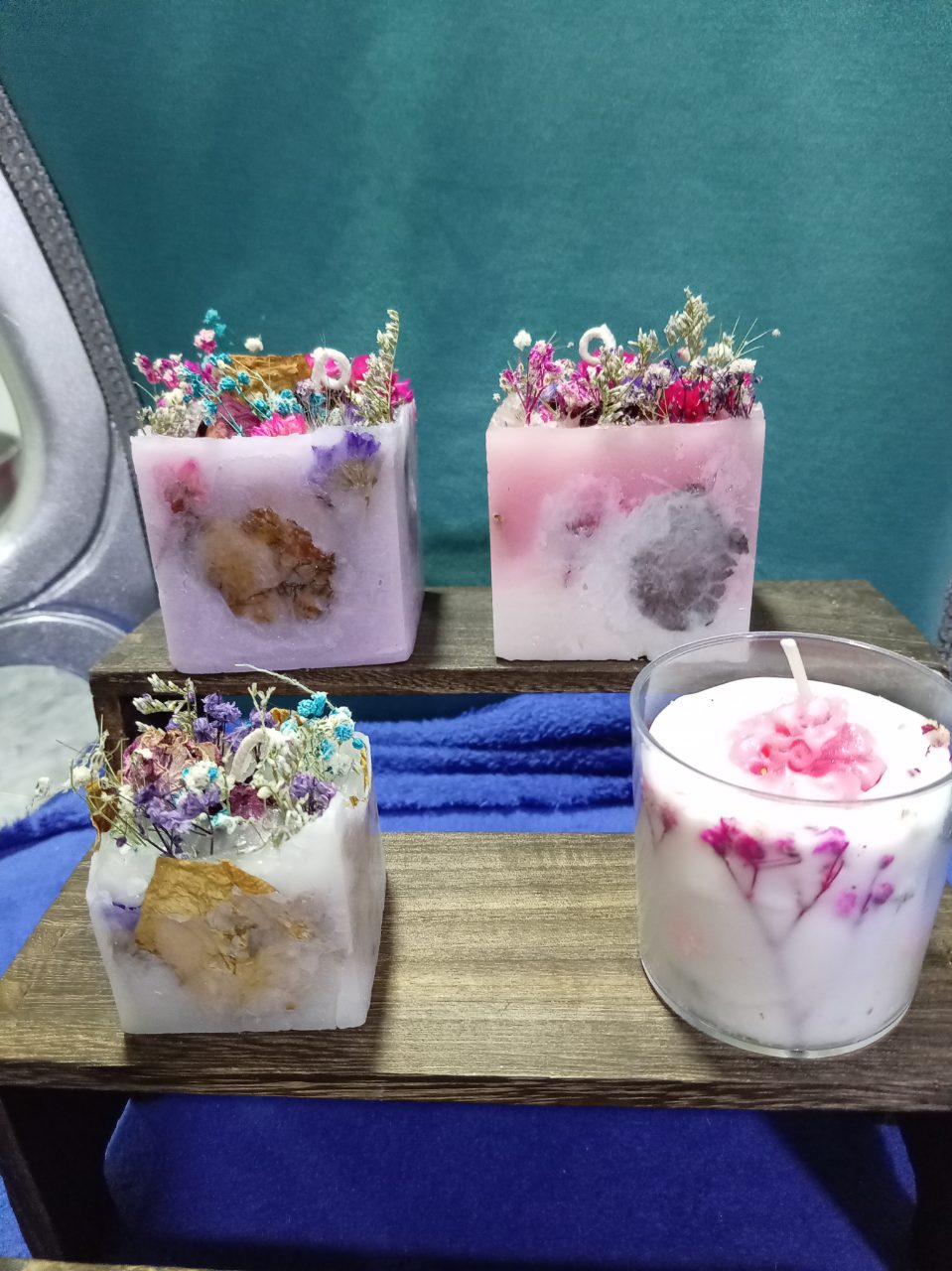 Velas decorativas cuadrados de flores secas